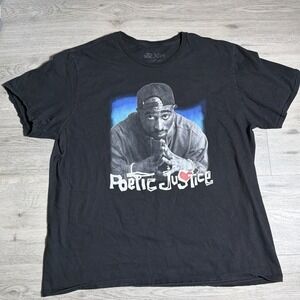 Tupac‎ Poetic Justice Rap T-Shirt Mens XL Black Retro Graphic Print Short Sleeve